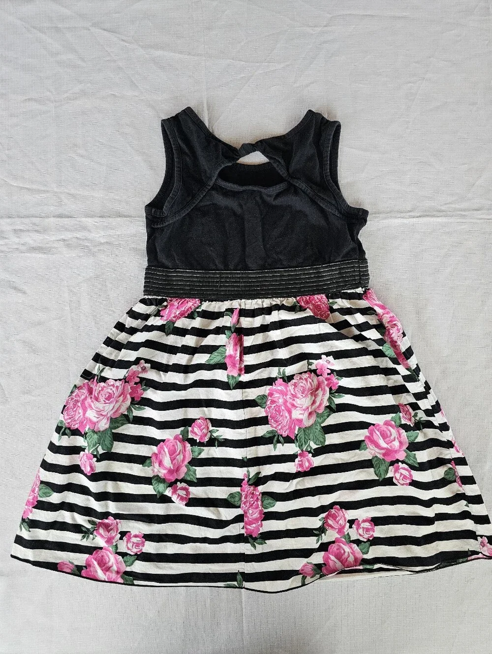 L A Conduct Pink floral, Black & White stripes Sleeveless Summer Dress Girl's L